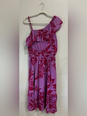 Old Navy One-Shoulder Purple Dress with Pink Floral Print